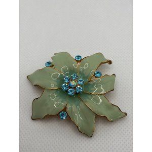 Vintage Green Enamel Poinsettia Brooch